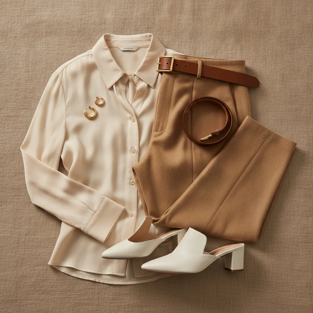 Flatlay of a complete capsule outfit