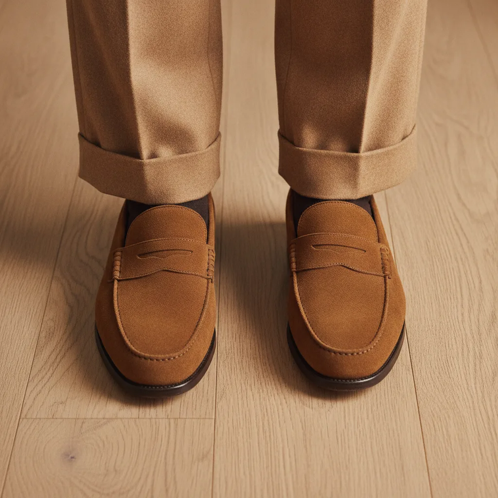 Suede loafers in warm cognac